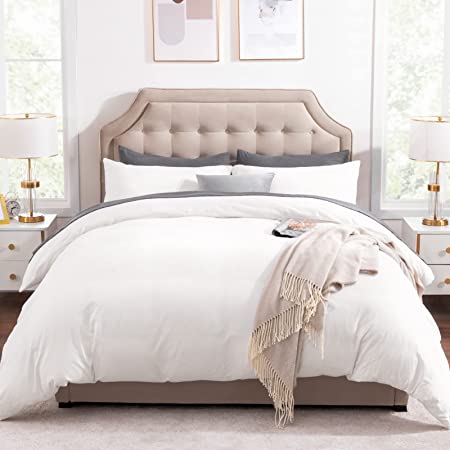 100% Washed Cotton Duvet Cover Set with Zipper Closure, 3 Piece Luxury Soft Bedding Set (1 Duvet Cover + 2 Pillow Shams) White Queen Size