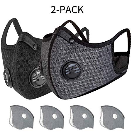 KINGBIKE Dust Masks Mesh Breathing Face Mask for Dust Activated Carbon Filter Filtration Cotton Sheet Valves Exhaust Gas Anti Pollen Allergy PM2.5 N95 N99 (black&gray)