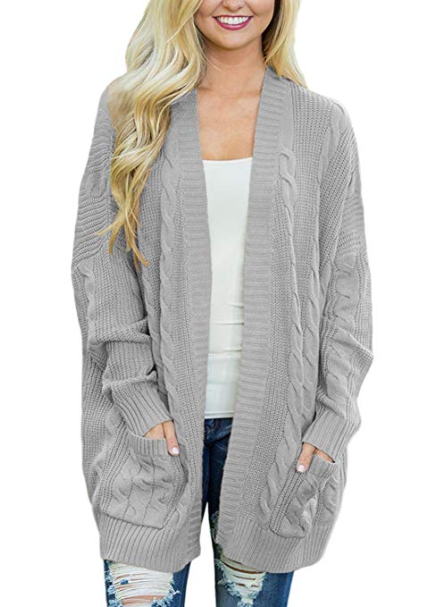 Dokotoo Womens Fashion Open Front Long Sleeve Cardigans Sweater Pocket