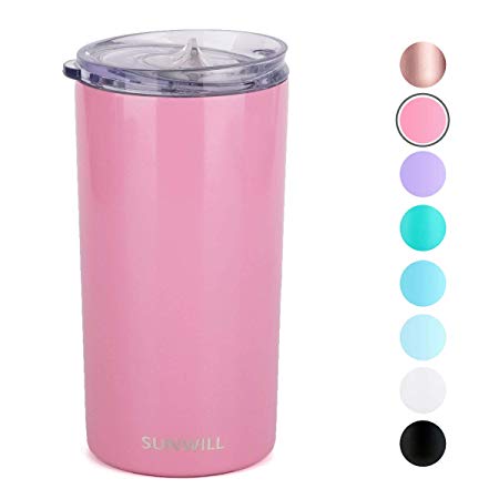 SUNWILL Double Wall Coffee Cup, Insulated Coffee Mug Stainless Steel Slim Travel Tumbler Mini 12oz, Rose Pink