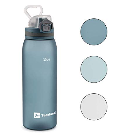 Teentumn 30oz Sport Water Bottle with Time Markers, Large Durable Gym Plastic Bottle Tritan BPA Free for Fitness, Outdoor Enthusiasts, Leakproof