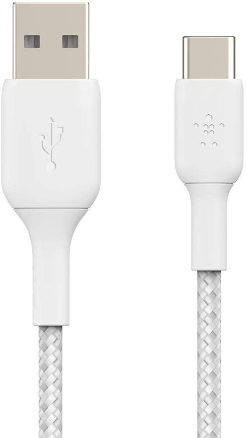 Belkin Braided USB-C Cable (Boost Charge USB-C to USB Cable, USB Type-C Cable for Note10, S10, Pixel 4, iPad Pro, Nintendo Switch and More), 6.5ft/2m, White, 6.6FT (CAB002bt2MWH)