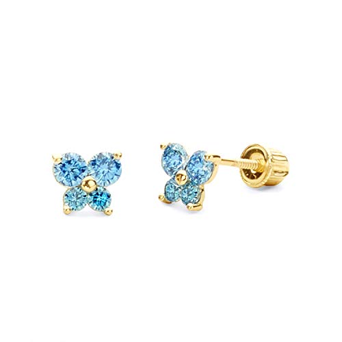 14k Yellow Gold Butterfly Stud Earrings with Screw Back- 12 Different Color Available