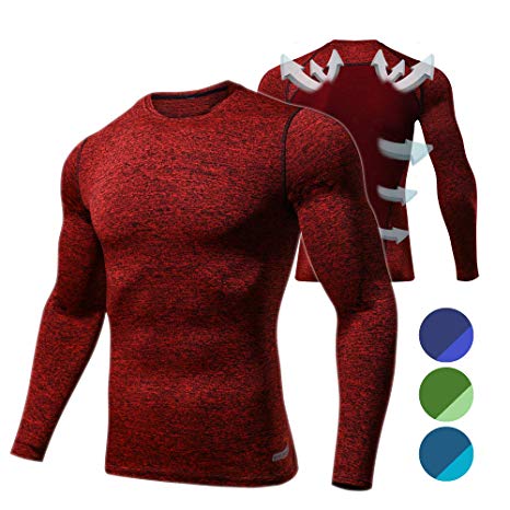Outto Moisture Wicking Compression Tops for Men Long Sleeve Performance Baselayer Dry-Fitting Breathable Back