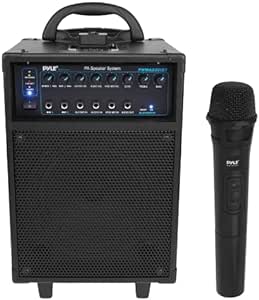 Pyle Wireless 600W Portable PA Speaker System - Bluetooth Compatible, Rechargeable Battery Powered Outdoor Stereo Speaker Microphone Set with 30-Pin iPod Dock, Wheels, and 1/4" to AUX RCA Cable