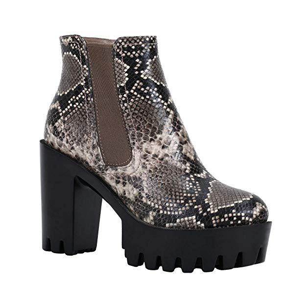 Kaptene Nellie-01 Womens Chunky Heel Ankle Cut Platform Booties