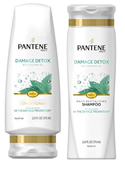 Pantene Pro-V Shampoo & Conditioner Set, Damage Detox with Mosa Mint Oil, 12 Ounce Each