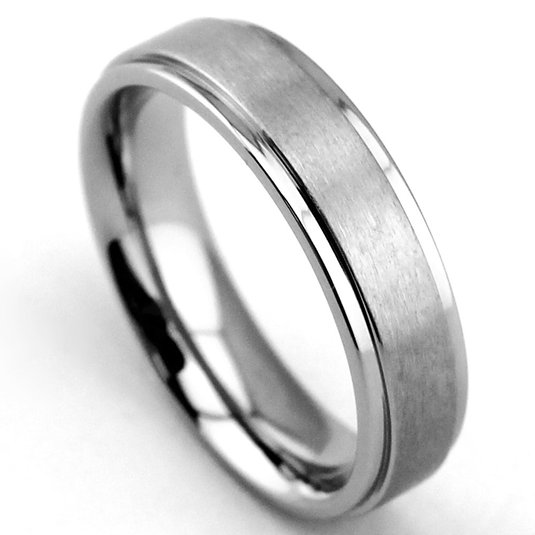 EZreal Mens  Womens Matte Step Edge Light Weight Silver White Titanium Promise Ring