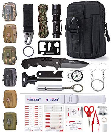 ETROL Emergency Survival Kit, First Aid Kit, Upgraded Tactical Molle Pouch, 90-in-1 Outdoor Camping Gear for Car, Fishing, Boat, Hunting, Hiking, Home, Earthquake, Office