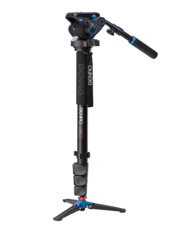 Benro A48FDS6 Monopod with 3-Leg Locking Base and S6 Head, 4 Leg Sections, Flip Lock Leg Release (Black)