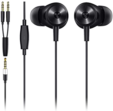 Bluedio Li Earbud Headphones Wired with Mic in-Ear Earphones with Extended 3.5mm Y-Splitter, Earbuds Headphones for iOS and Android Smartphones, Laptops, Gaming, All 3.5mm Interface Devices