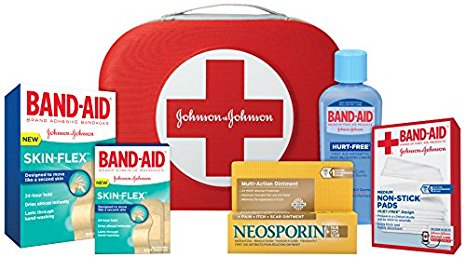 Band-Aid Brand First Aid Kit with Skin-Flex Adhesive Bandages, Neosporin Antibiotic Ointment & Band-Aid Brand Antiseptic Wash, All-purpose First Aid Value Pack, 40 Piece