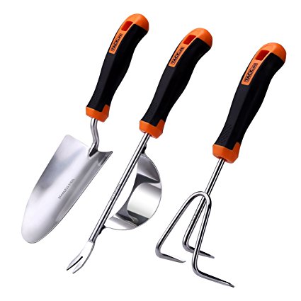 Garden Tools Set, 3 Piece Stainless Steel Heavy Duty Gardening kit with Soft Rubberized Non-Slip Handle - Trowel, Hand Weeder and Cultivator - Garden Gifts for Men & Women Tacklife GGT2A