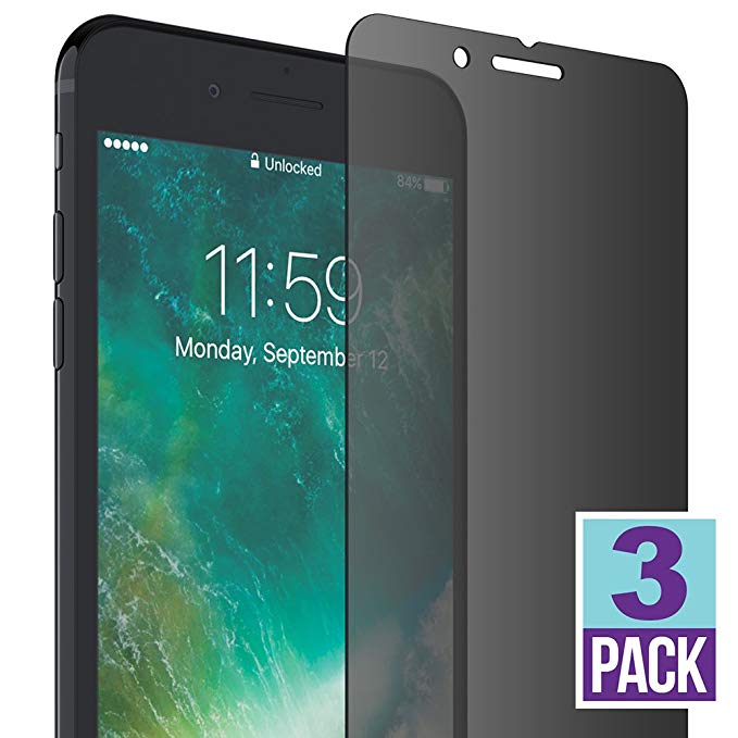 iPhone 7 8 Plus Privacy Glass Screen Protector [New Generation] Premium (3-Pack)