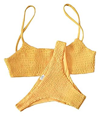 PRETTYGARDEN Women's 2 Piece Bikini Set Cut Out Halter Solid Bathing Suit Swimsuit