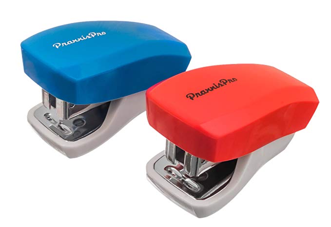 PraxxisPro, Mini Staplers, Built in Staple Remover, Staples 2 to 18 Sheets. (Blue, Red)