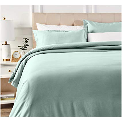 AmazonBasics 400 Thread Count Cotton Duvet Cover Set with Sateen Finish - Full/Queen, Seafoam Green