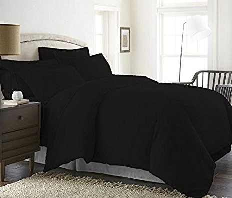 1000 Thread Count Duvet Cover Set 3 Piece With Zipper & Corner Ties 100% Egyptian Cotton Hypoallergenic (1 Duvet Cover 2 Pillow Shams) ( Queen/Full, Black ) by BED ALTER