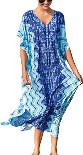 Bsubseach Women Casual Beach Kaftan Dress Short Sleeve Loungewear Caftan Swimsuit Cover Up