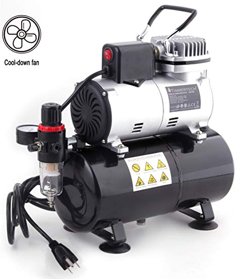 Timbertech Professional Upgraded Piston Airbrush Compressor with Motor Cool Down Fan ABPST08 Oil-Less Quiet Spraying Air Compressor with Tank