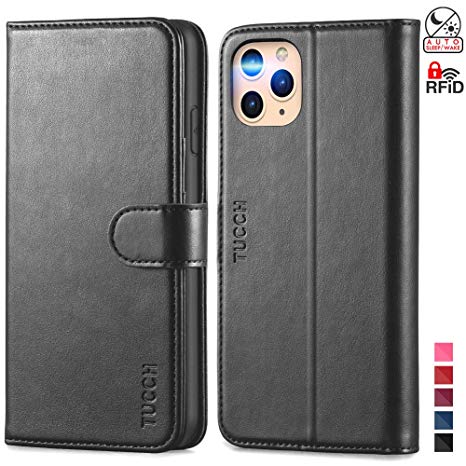 TUCCH iPhone 11 Pro Max Wallet Case, Magnetic Auto Wake Sleep RFID Protection Card Slots TPU Shockproof Interior Shell, PU Leather Stand Folio Cover Compatible with iPhone 11 Pro Max(6.5-inch), Black