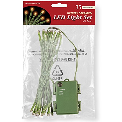 National Tree Battery Operated 35 LED Bulb Light String Set, Warm White (LS-883-35W-B)