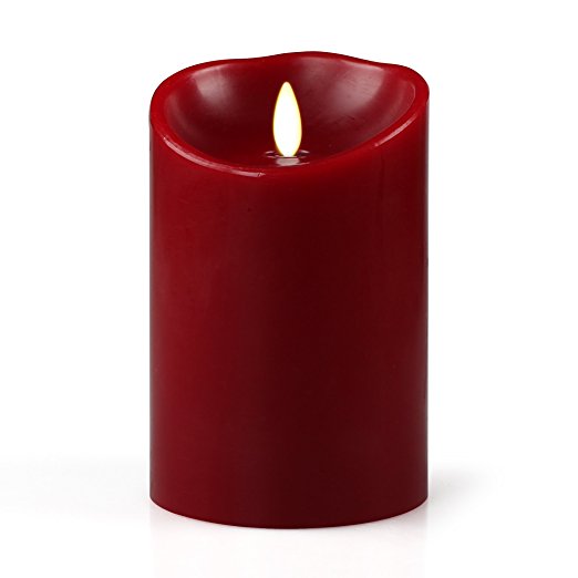Luminara LED Flameless Candle, Flameless Real Wax Moving Wick LED Candle for Home, Party, Halloween, Wedding Decor with Timer Control Cinnamon Scent 3.5" x 5" - Burgundy