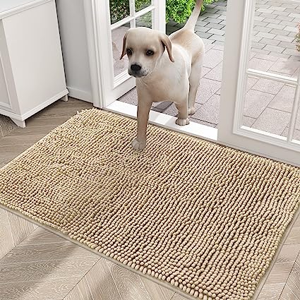 OLANLY Dog Door Mat for Muddy Paws, Absorbs Moisture and Dirt, Absorbent Non-Slip Washable Mat, Quick Dry Microfiber, Mud Mat for Dogs, Entry Indoor Door Mat for Inside Floor(36x24 Inches, Beige)