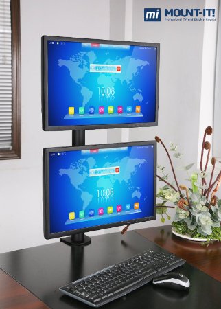 Mount-It MI-768 Dual LCD Monitor Mount Vertical Height Adjustable Rotating Tilting Desk Mount for 17 20 24 27 Samsung Sony Acer Asus LG Vizio LCD LED Computer Monitor Stand VESA 75x75 100x100 Black