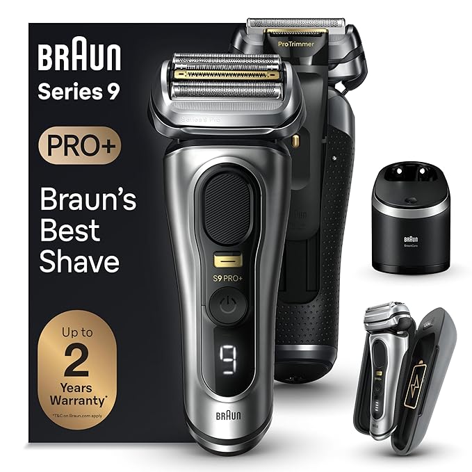 Braun Series 9 PRO  Electric Razor for Men, 5 Pro Shave Elements & Precision Long Hair Trimmer, 6in1 SmartCare Center, PowerCase for Mobile Charging, Wet & Dry Electric Razor, 60min Battery Runtime