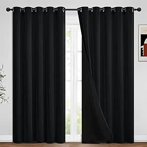 Blackout Curtains 84 inch Length, Thermal Insulated & Energy Efficiency Window Draperies for Guest Room, Full Shading Panels with Black Liner for Shift Worker and Light Sleepers, W62 x L84, Black