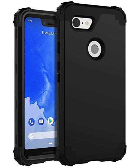XIQI Google Pixel 3 XL Case Three Layer Heavy Duty Shockproof Protection Anti-Fingerprint Protective Cover - Black