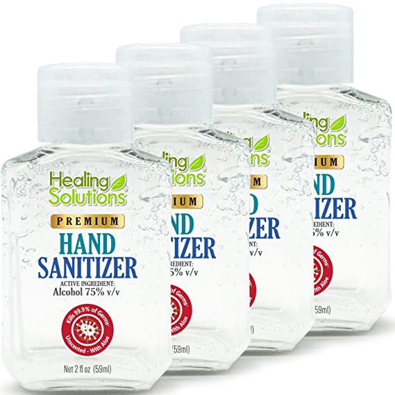 Hand Sanitizer Gel (4 Pack - 2oz Bottle) - 75% Alcohol - Kills 99.99% of Germs - Scent Free Antibacterial Gel with Vitamin E & Aloe for Moisturizing in Mini 2 Ounce Bottles