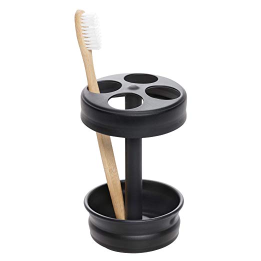 InterDesign Olivia Metal Toothbrush Holder Stand for Vanity Countertops in Master, Guest, and Kids' Bathrooms, Matte Black
