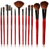 SHANY Professional 12 - Piece Natural Goat and Badger Cosmetic Brush Set with Pouch - Red
