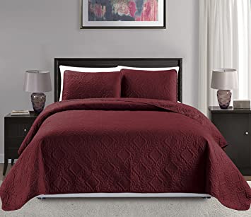 Mk Collection 3pc Full/Queen Over Size Diamond Bedspread Bed Cover Embossed Solid Burgundy New