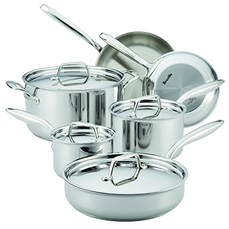 Breville 10 Piece Thermal Pro Clad Cookware Set, Large, Stainless Steel