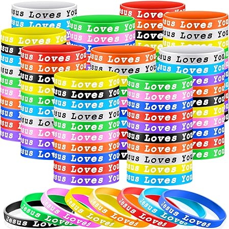 Skylety Jesus Loves You Silicone Wristbands Easter Rubber Wristbands Colorful Jesus Loves You Wristbands Christian Rubber Wristbands for Kids Novelty Party Favors(120 Pieces)