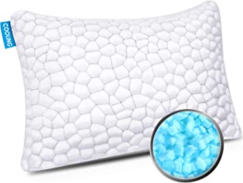 Cooling Bed Pillows for Sleeping 1 Pack Shredded Memory Foam Pillows Adjustable Cool Bamboo Pillow for Side Back Stomach Sleepers - Luxury Gel Pillows King Size with Washable Removable Cover