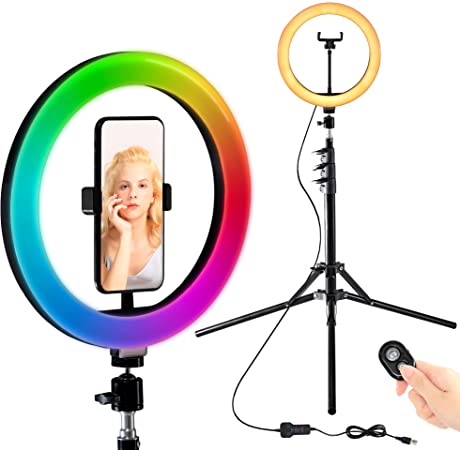 10" RGB Selfie Ring Light, LED Ringlight with Tripod Stand & Phone Holder for Live Stream/Make Up/YouTube/TikTok/Photography/Video Recording