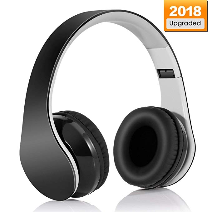 Wireless headset V4.1 Bluetooth Foldable Hi-Fi Stereo Over-Ear Headphone with 3.5mm Audio Jack MIC for Smart Phones & Tablets - Black