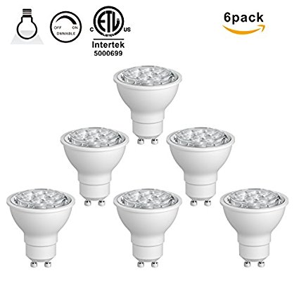 (6-Pack, Daylight) Sunthin 6.5W GU10 Led Bulb, Dimmable, 60w Equivalent, Recessed Lighting, GU10 LED, LED spotlight, 500lm, 38°
