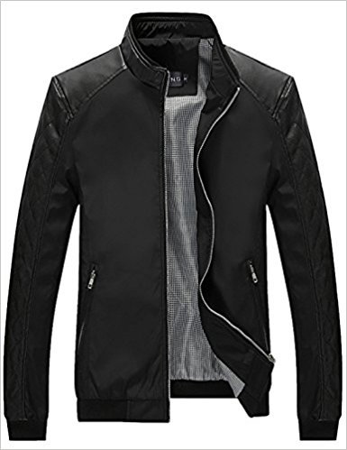 Tanming Men's Color Block Slim Casual Jacket (Large, Black)