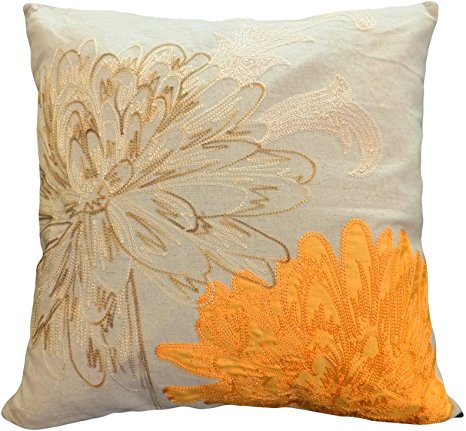 Decorative Flower Emboirdery & Applique Floral Throw Pillow Cover 18" Orange