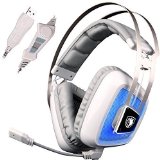 SADES A8 71 Surround Sound Over Ear USB Gaming Headphone with Microphone Vibration Noise Isolation LED Light for PC  Mac White