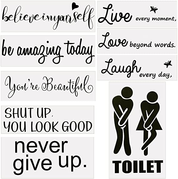 9 Pieces Mirror Wall Decals Quotes Stickers Inspirational Mirror Decor Black Gloss Vinyl Wall Stickers for Living Room Bathroom Washroom Mirror Window Wall Decor Waterproof Removable DIY Art Stickers