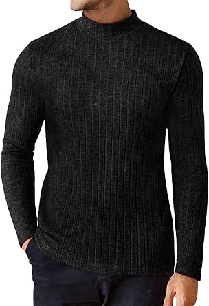 Ekouaer Men's Mock Turtleneck Shirts Long Sleeve Underwear Tops Fleece Ribbed Knit Pullover Sweater Basic Thermal Sweatshirts