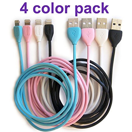 Apple iPhone charger, REMAX Lesu 4Pack(Blue/Pink/White/Black) USB Sync Charging Cable , Lightning Cord for Iphone 7/7plus/6/6s/6plus/5/5S/5C/SE, iPad 4, iPad Air 1/2, iPad Mini, iPod(3,3 Feet/1Meter)