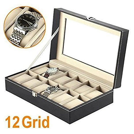 12 Watch Display Box Case Faux Leather
