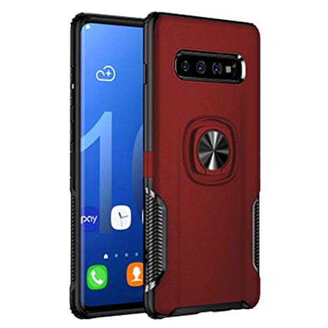 Cegar Samsung Galaxy S10 Plus Case, Stylish Dual Layer Hard PC Back Case with 360 Degree Rotation Finger Ring Grip Kickstand, Magnetic Car Mount Compatible with Samsung Galaxy S10 Plus (V-Red)